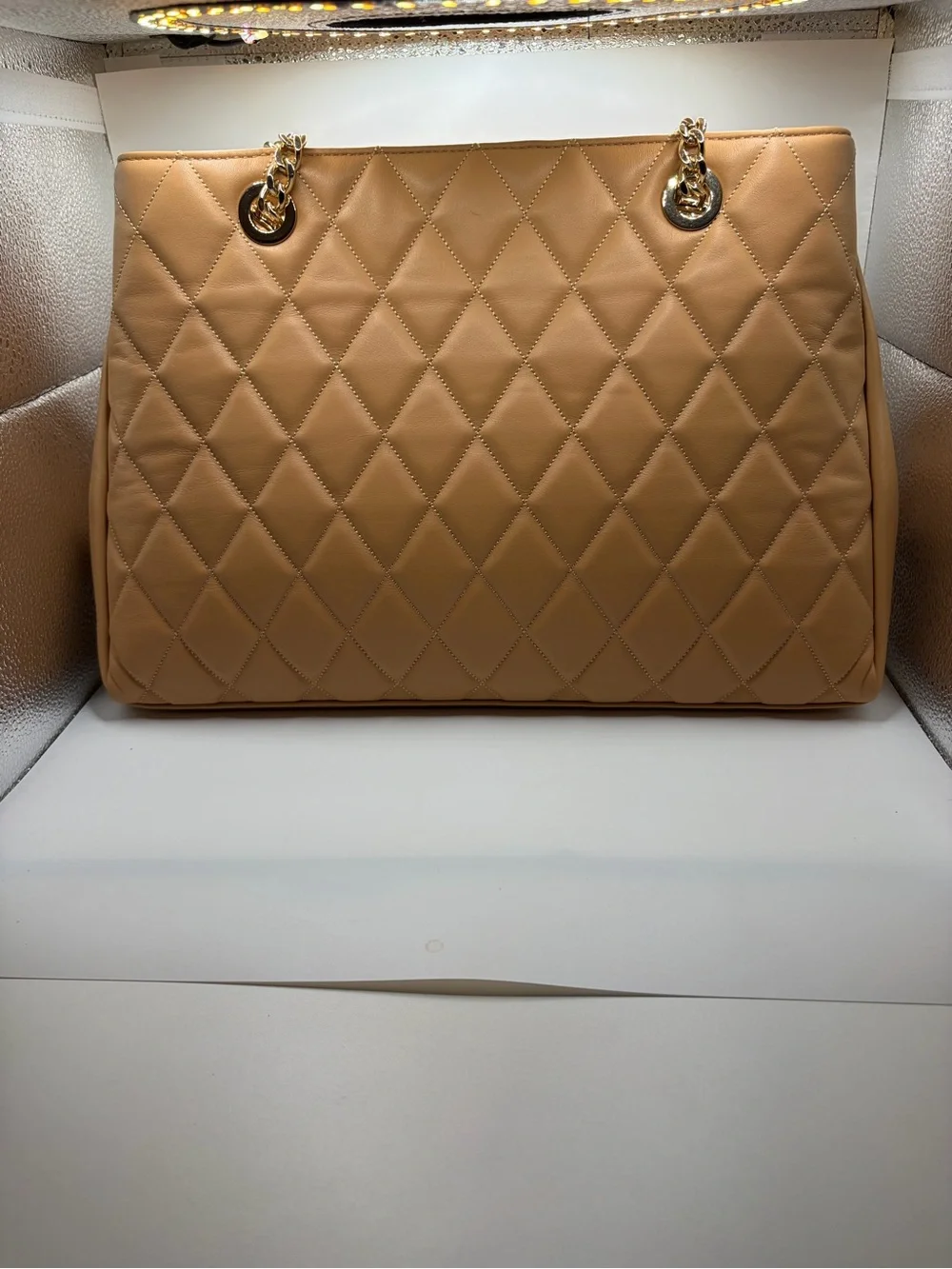 kate spade Quilted Tan Leather Shoulder Bag with Gold Chain
